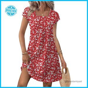 Square Neck Cap Sleeve Summer Dress Loose Fit Casual Beach Vacation Sundress
